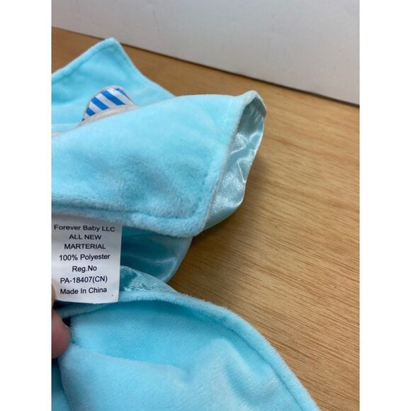 Forever Baby Lovey Baby Blankey  with Teether Blue Satin Gray Elephant 13 in - Picture 6 of 6